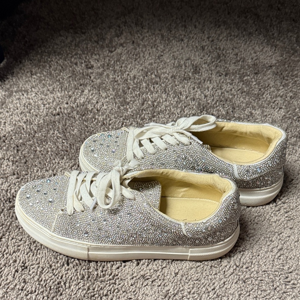 Betsey Johnson Sparkling Silver Rhinestone Women's Sneakers